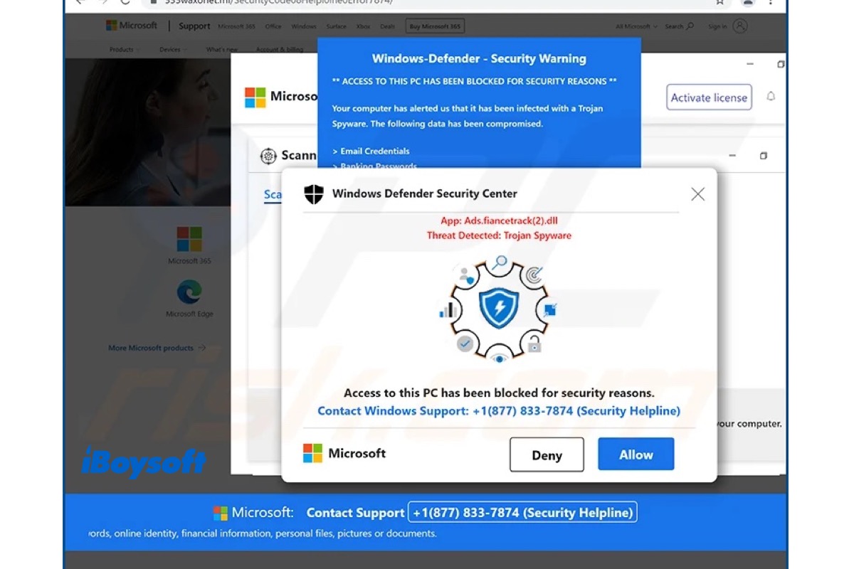 avertissement de sécurité de Windows Defender